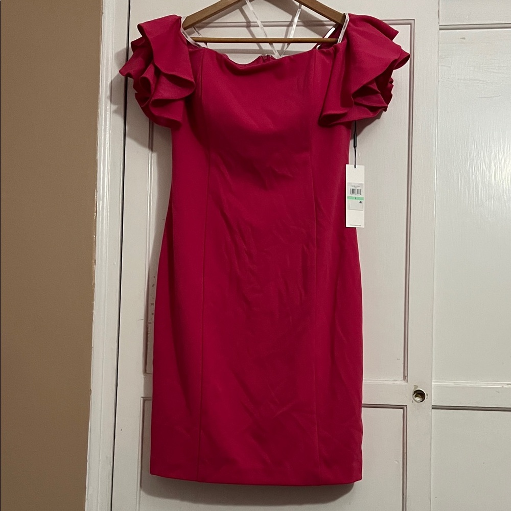 Calvin Klein Fuchsia Ruffle Sleeve Mini Dress